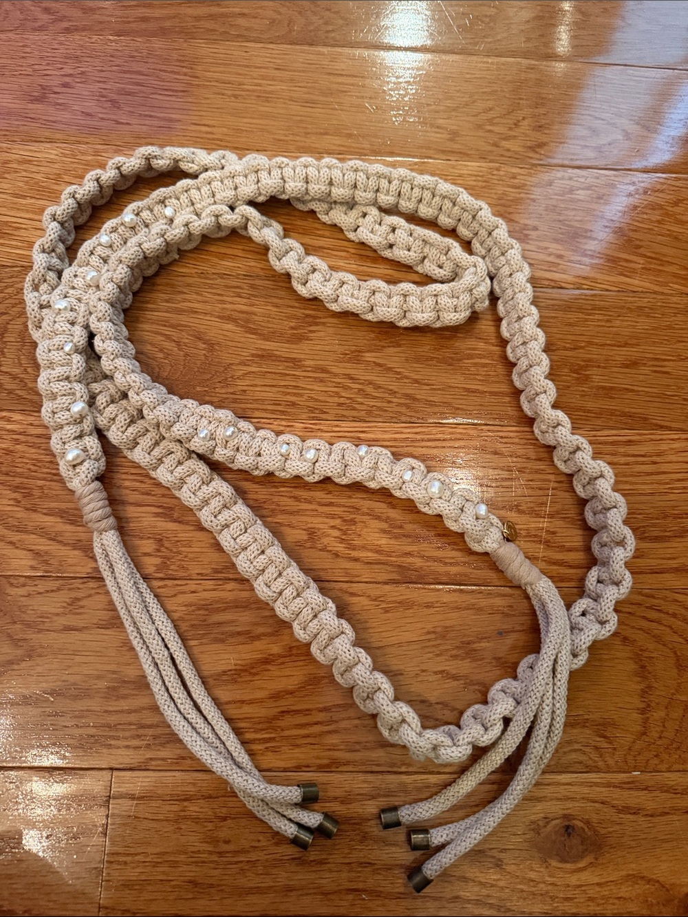 Artisan ooak Macrame pearl tie belt